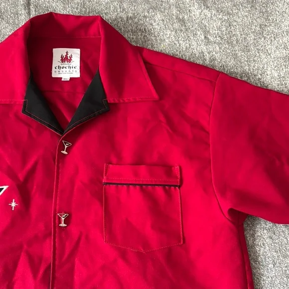 Chochie Casuals Red Bowling Shirt with Martini Embroidery Men’s XL - Picture 5 of 10